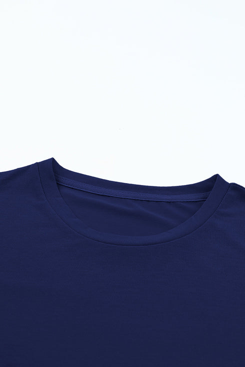 Soft Stretch Solid Crew Neck Rolled Cuff Relaxed Tee